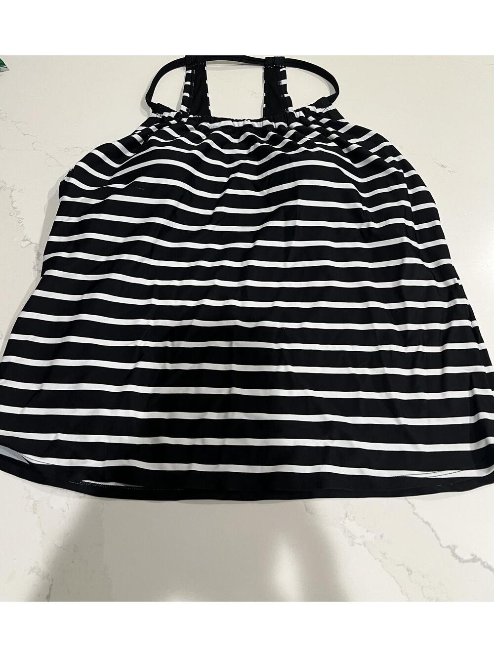 Kona Sol Tankini Top Size L (12/14)  Black White Striped Halter Top